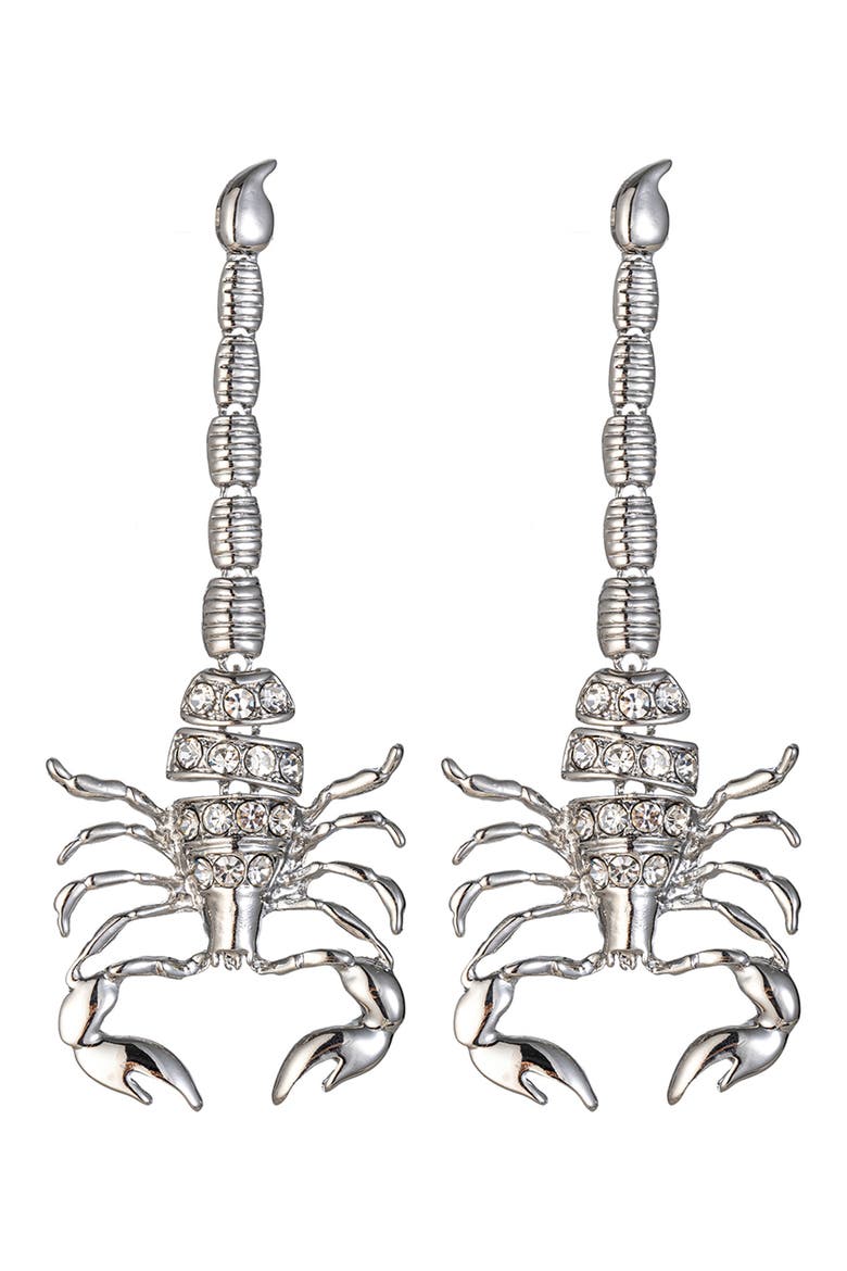 Scorpion Drop Earrings, Main, color, SILVER