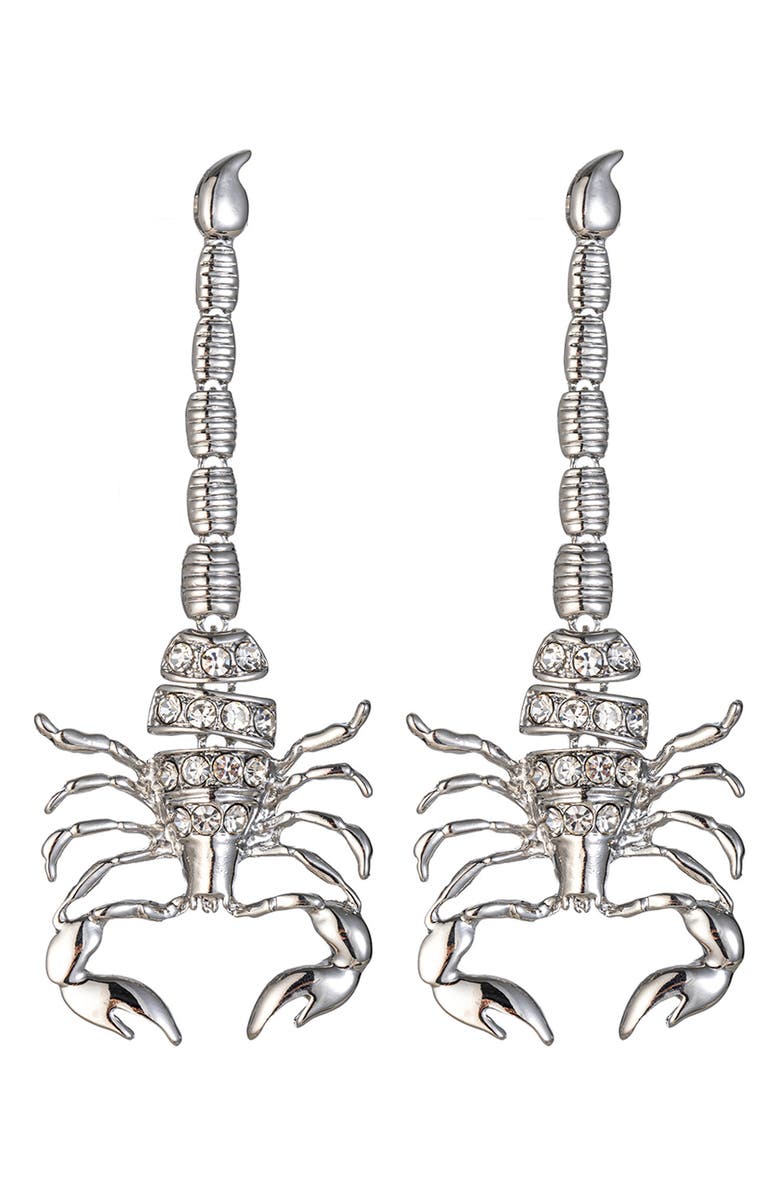 EYE CANDY LOS ANGELES Scorpion Drop Earrings, Main, color, Silver