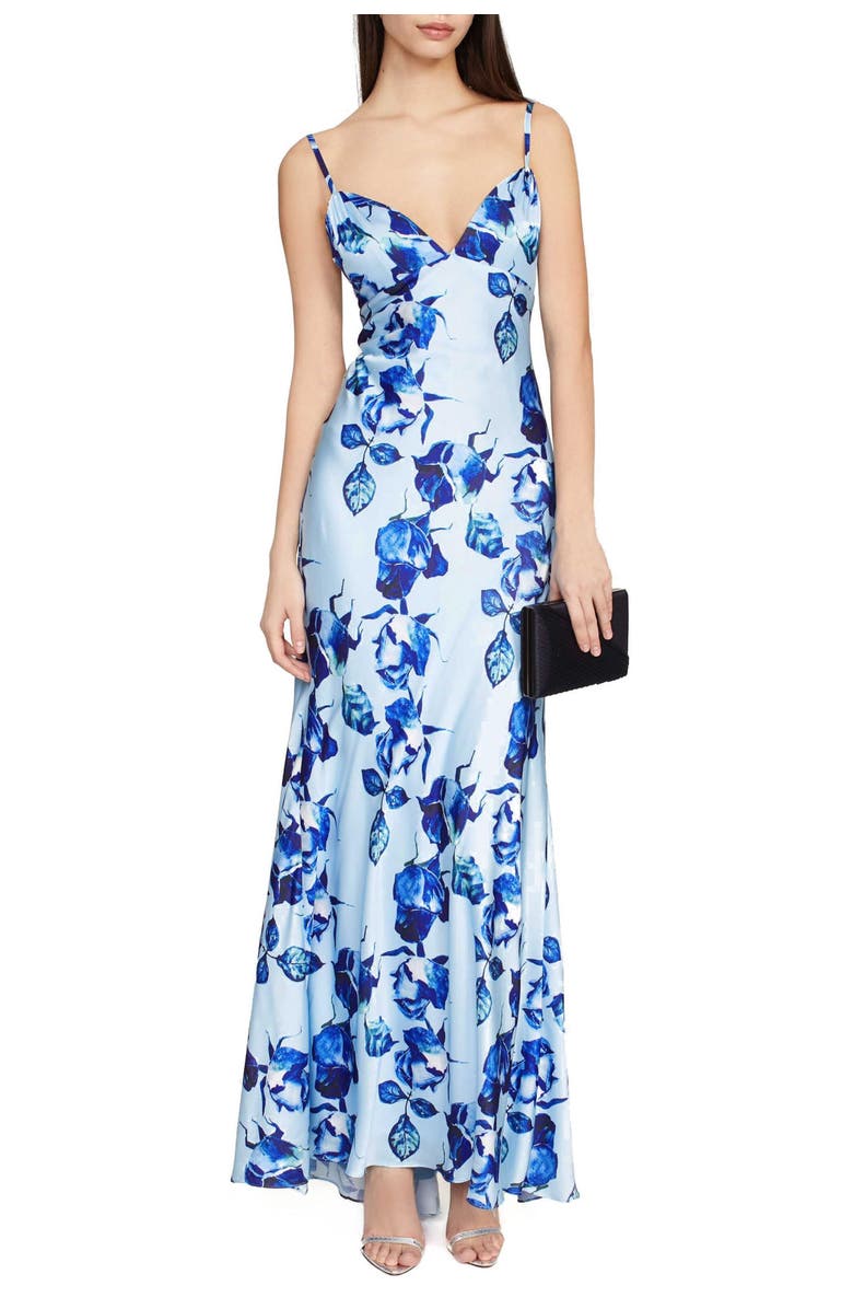 Mac Duggal Floral Print Cami Slip Gown, Main, color, Blue Multi
