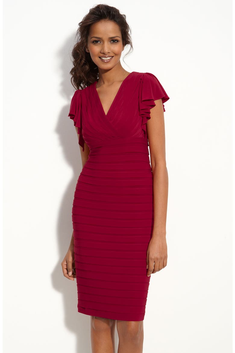 Flutter Sleeve Pleated Jersey Sheath Dress, Main, color, SCARLET