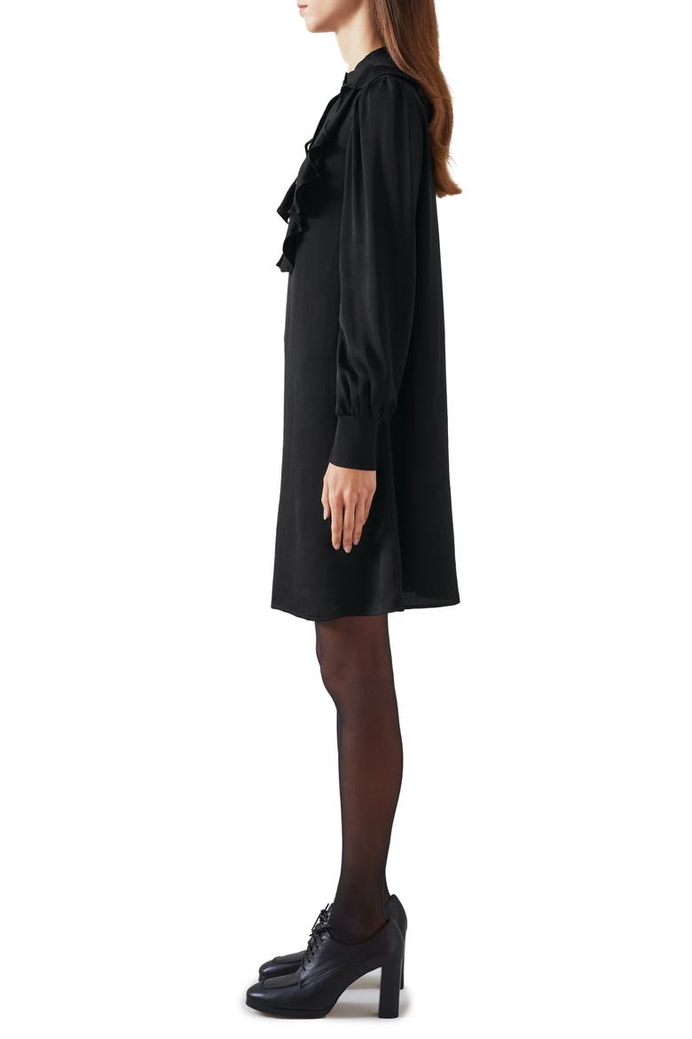 Daisy Ruffle Detail Long Sleeve Crepe Shift Dress, Alternate, color, BLACK