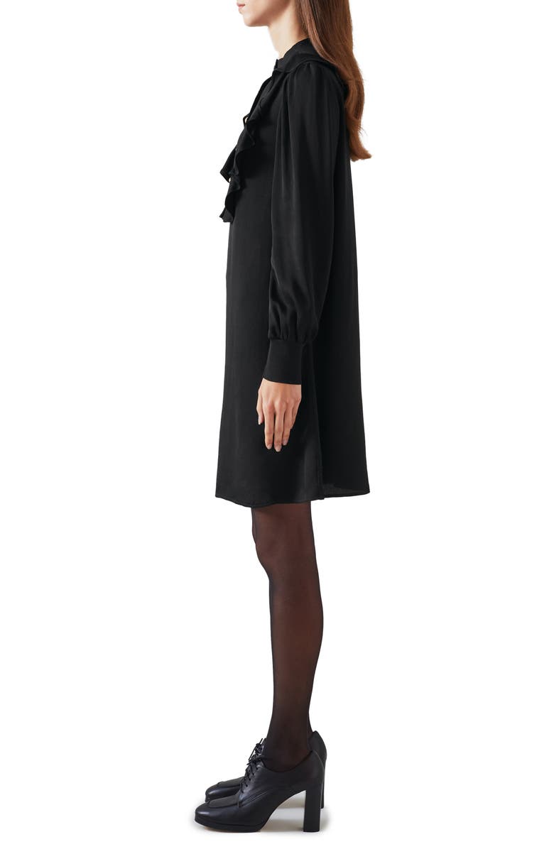 LK Bennett Daisy Ruffle Detail Long Sleeve Crepe Shift Dress, Alternate, color, 