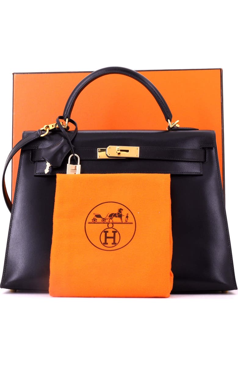 Pre-Owned Hermes Kelly Handbag Black Box Calf with Gold Hardware 32, Alternate, color, Noir