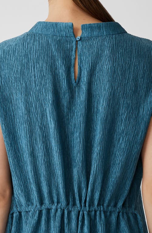 Eileen Fisher Textured Mock Neck Midi Dress In Blue