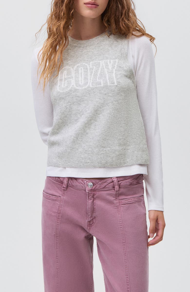 MANGO TEEN Graphic Knit Sweater Vest, Main, color, Light Heather Grey