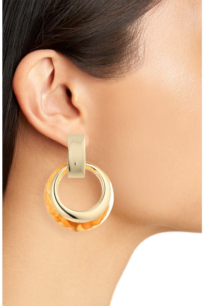 Resin Hoop Ring Drop Earrings, Alternate, color, GOLD/ NEUTRAL