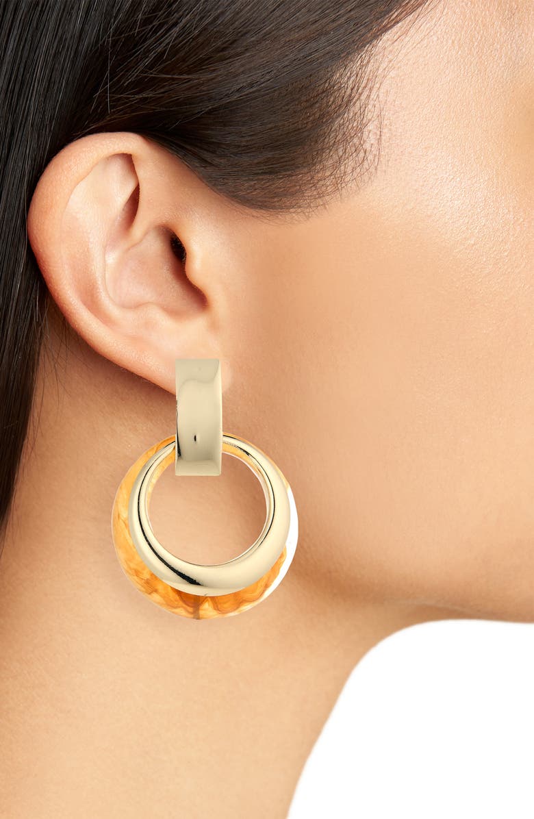 NATASHA Resin Hoop Ring Drop Earrings, Alternate, color, Gold/ Neutral