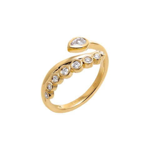 Lab Grown Diamond Pear Bezel Wrap Statement Ring 14K