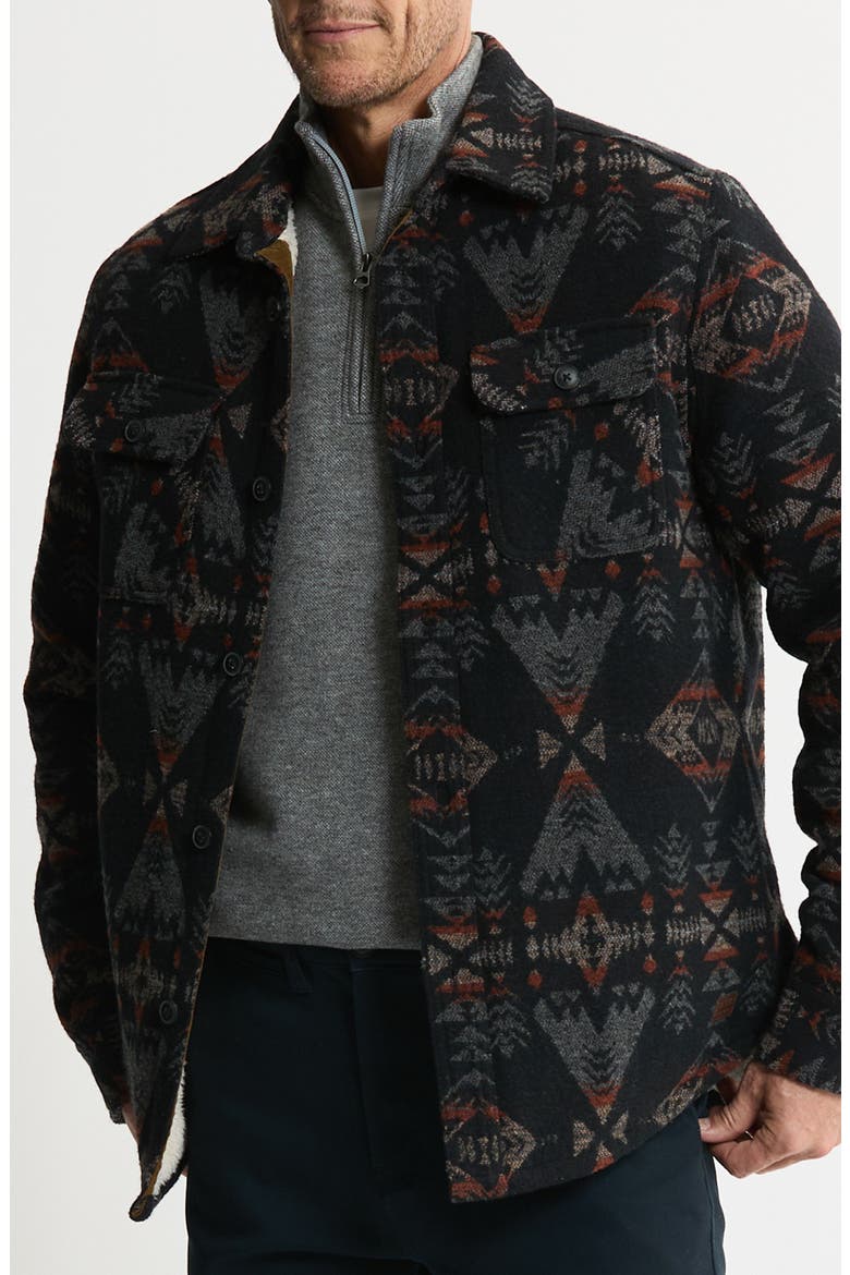 Geometric Jacquard Faux Shearling Lined Jacket, Main, color, BLUE MULTI