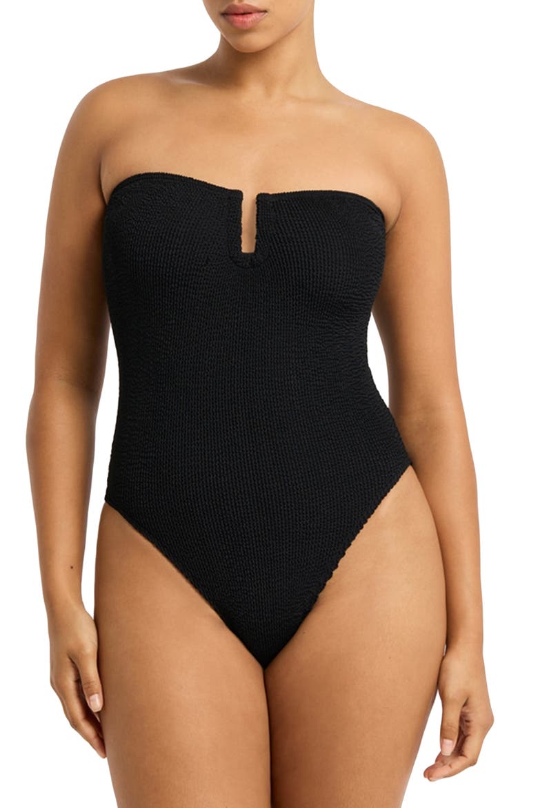Blake Strapless U-Bar One-Piece Swimsuit, Main, color, BLACK ECO