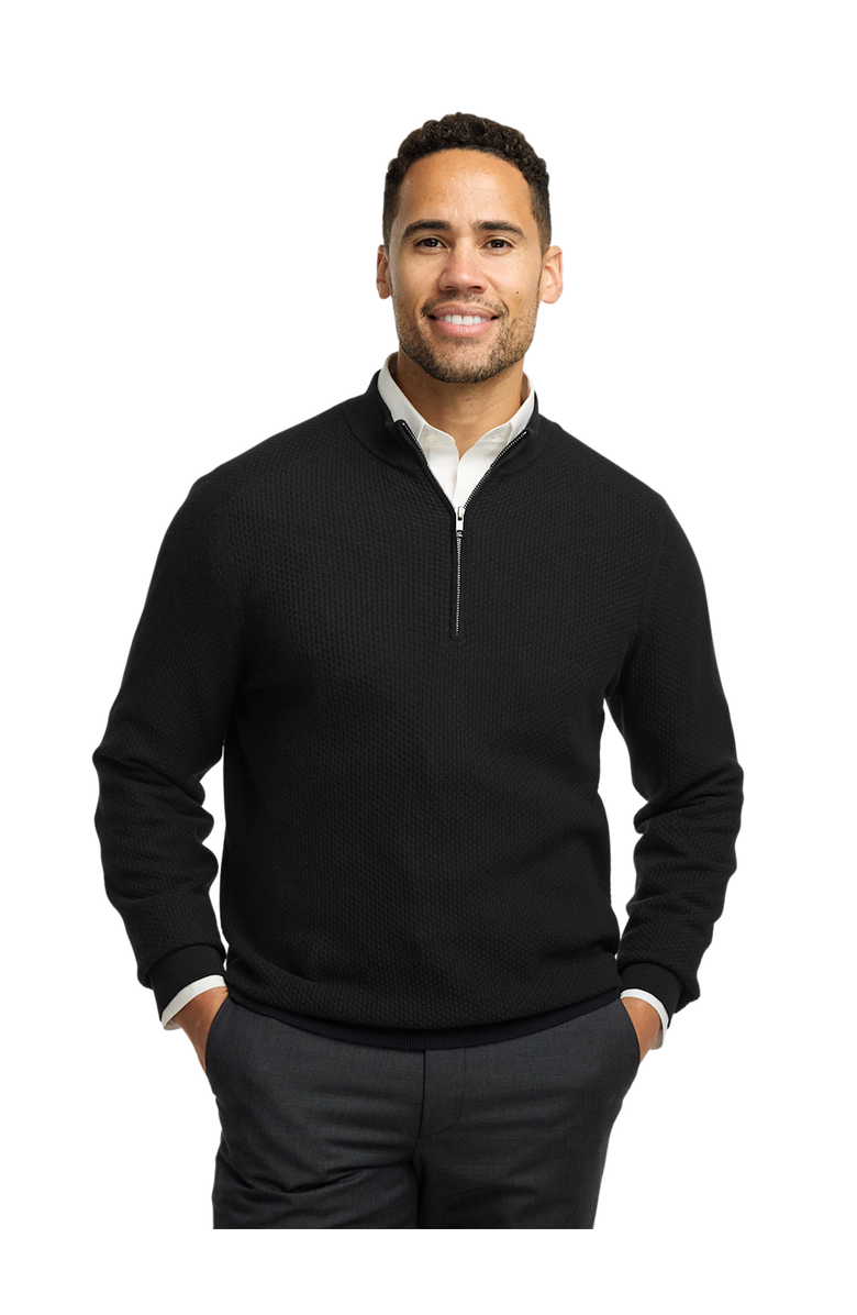 Paul Fredrick Silk Cotton Cashmere Quarter Zip Mock Neck Sweater, Alternate, color, Black