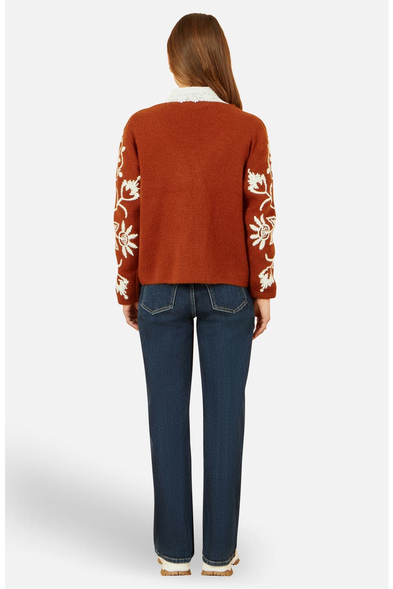 Folk Embroidered Tie Front Cardigan, Alternate, color, Brown
