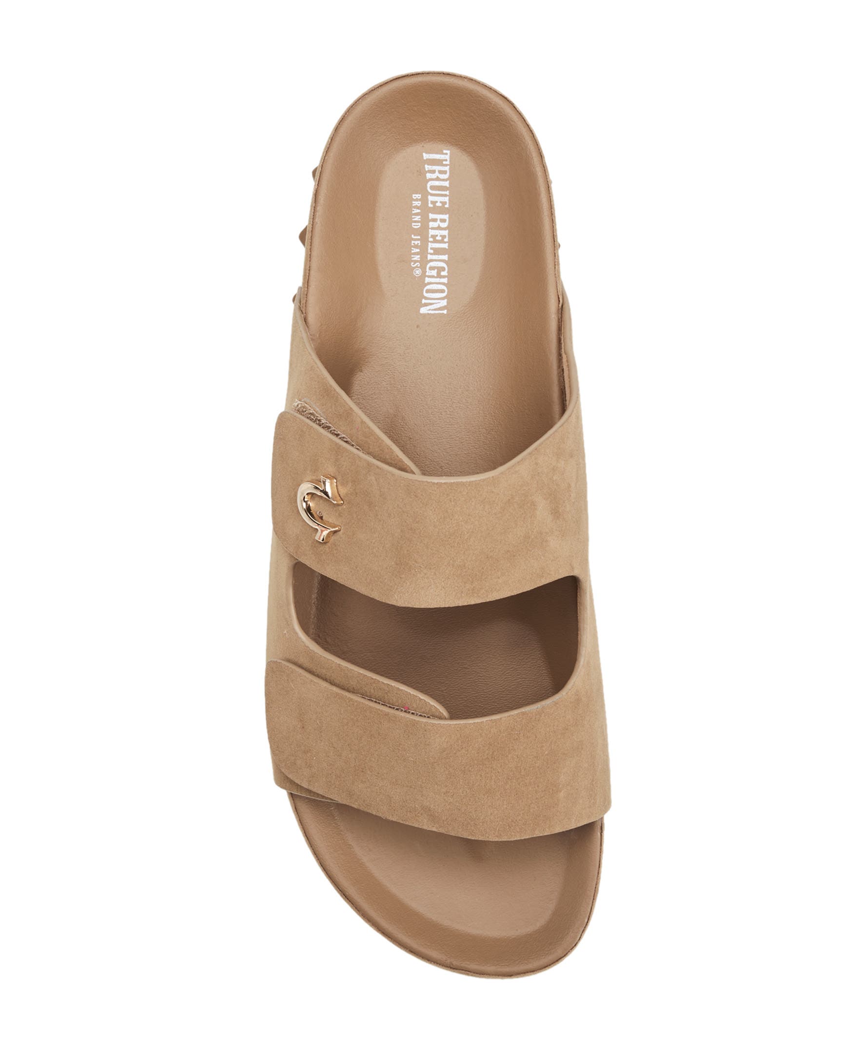 Sean Double Strap Metal Logo Sandal, Alternate, color, TAUPE
