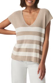 Splendid Octavia Stripe V-Neck Short Sleeve Sweater