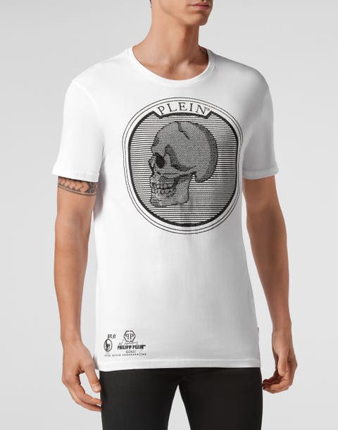 T-shirt Round Neck Ss Outline Skull Crystal Unisex