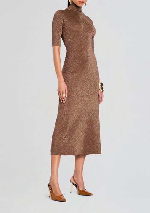 Retroféte Maribel High-neck Shimmer Dress In Metallic Pecan