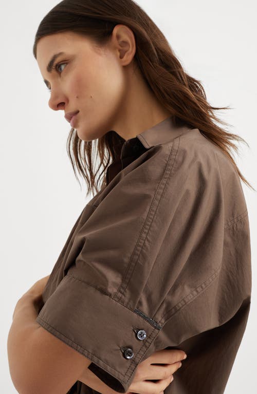 Brunello Cucinelli Cotton Belted Monili Jumpsuit In Chocolate