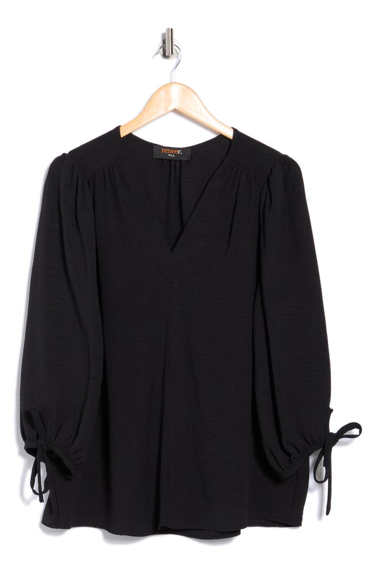 V-Neck Long Sleeve Top, Alternate, color, BLACK