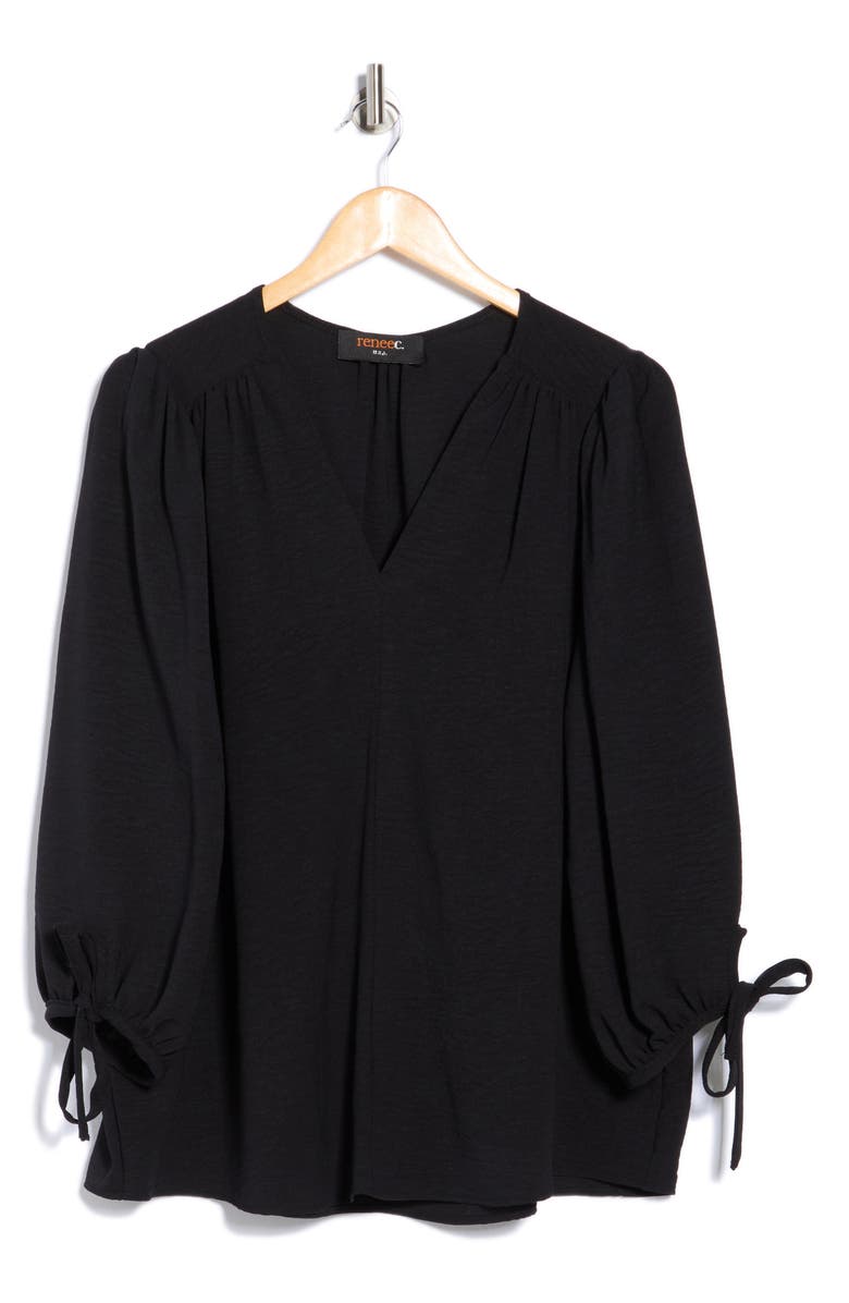 Renee C V-Neck Long Sleeve Top, Alternate, color, Black