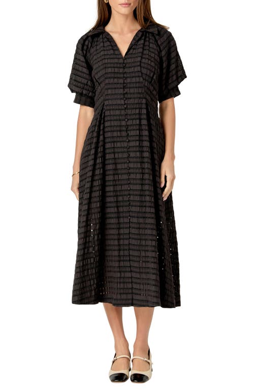 ENGLISH FACTORY ENGLISH FACTORY SEERSUCKER CHECK COTTON BLEND MIDI DRESS 