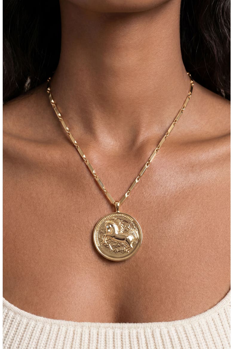 Equestrian Medallion Pendant Necklace, Alternate, color, GOLD