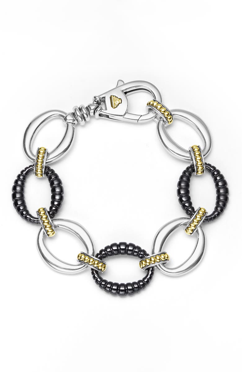 LAGOS Two-Tone Black Ceramic Link Bracelet, Main, color, Two Tone