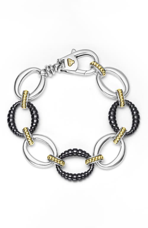 Lagos Two-tone Black Ceramic Link Bracelet In Metallic