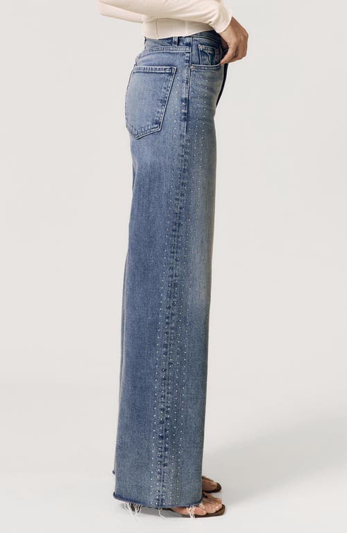 Le Jean Embellished Frayed High Waist Column Jeans In Blue