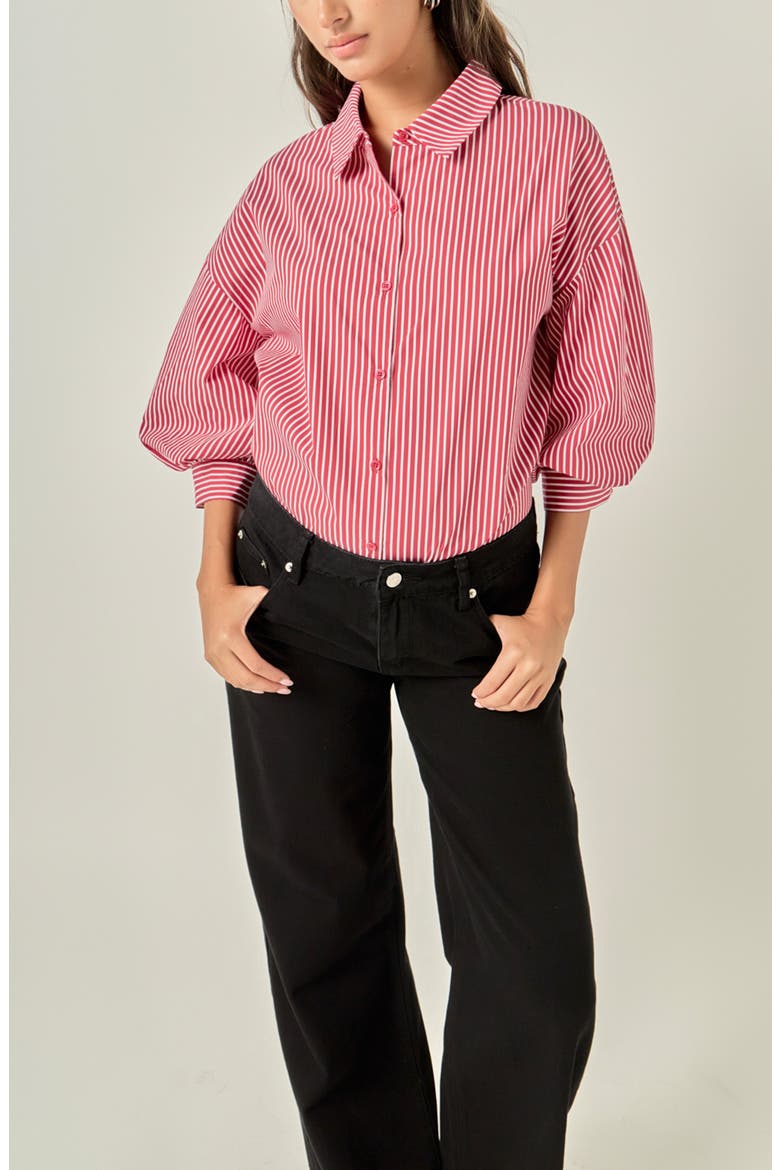 Stripe Balloon Sleeve Shirt, Alternate, color, BURGUNDY