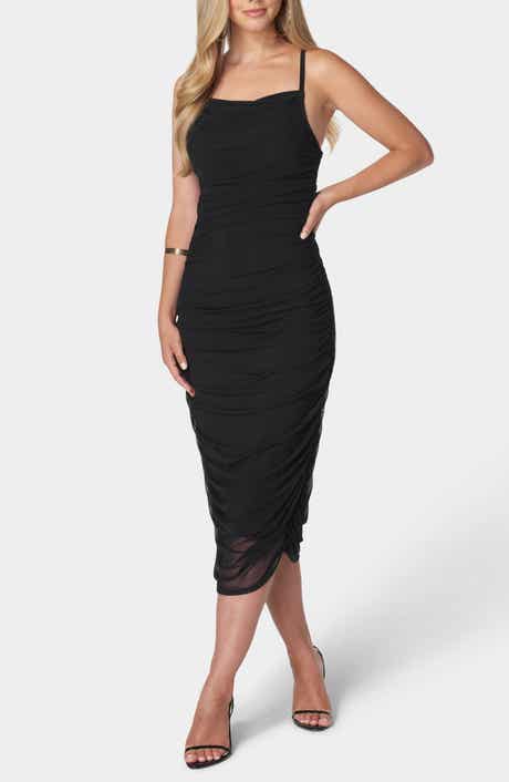 bebe Ruched Mesh Midi Slipdress