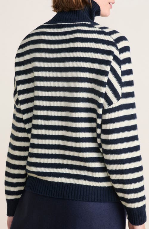 Vineyard Vines Stripe Rib Tall Mock Neck Cashmere Sweater In Blue