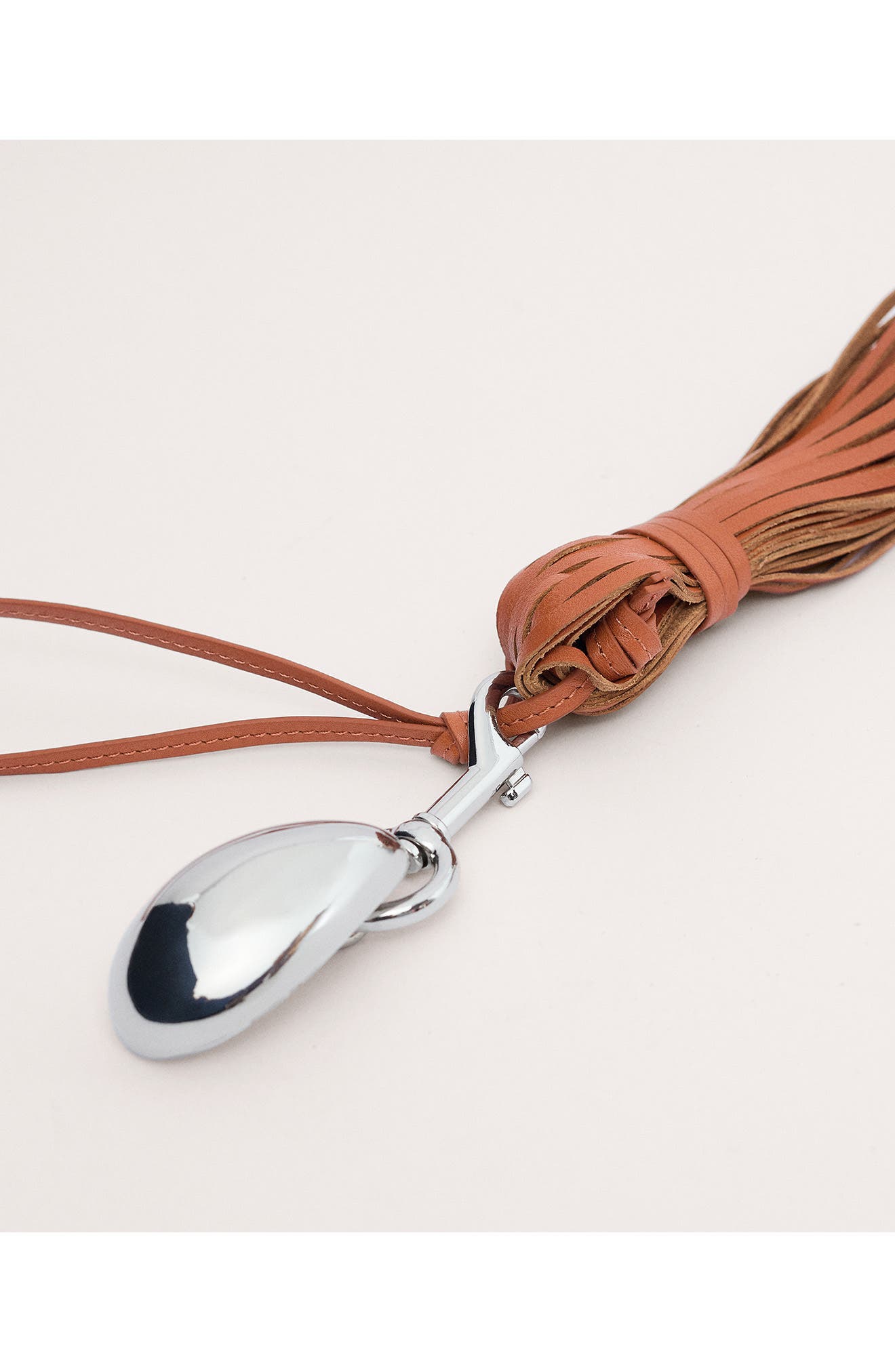 MANGO Leather Fringe Keychain, Alternate, color, Orange