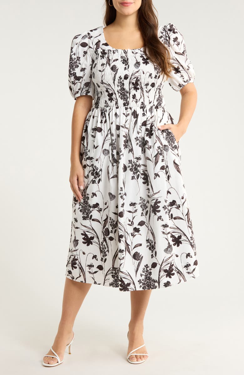 SUGARLIPS Leiden Floral Puff Sleeve Dress, Main, color, Cream-Multi