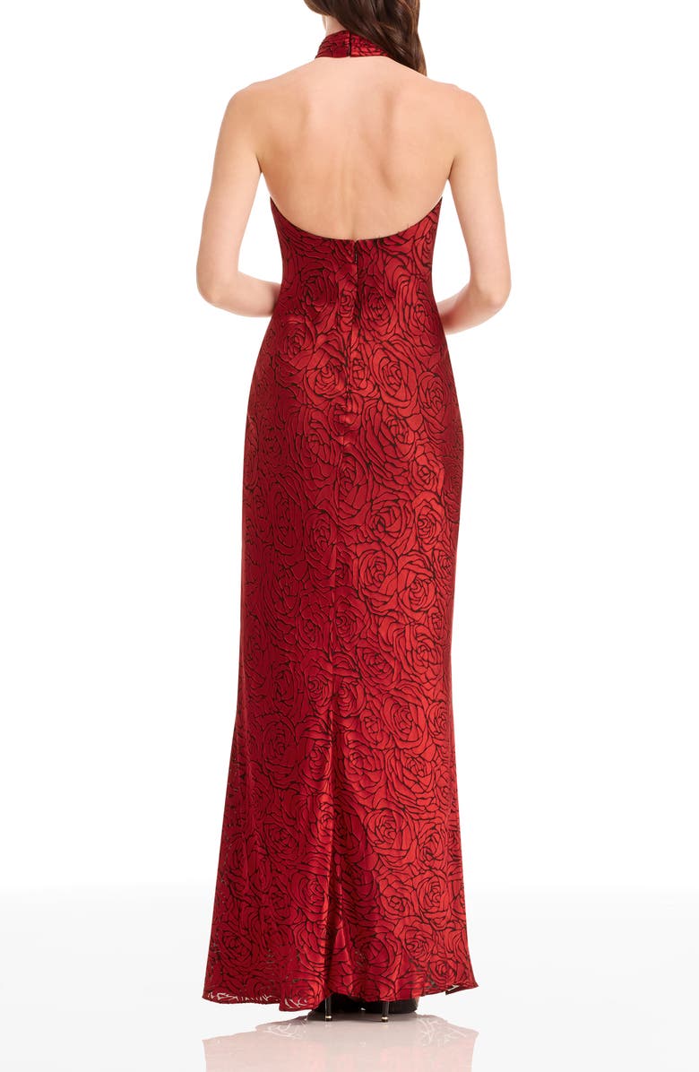 Dress the Population Olivia Floral Halter Gown, Alternate, color, Rouge Multi