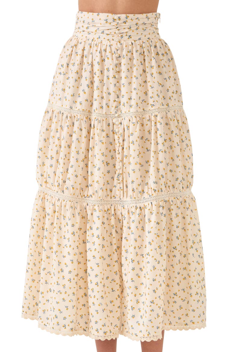 Tiered Floral Maxi Skirt, Alternate, color, YELLOW