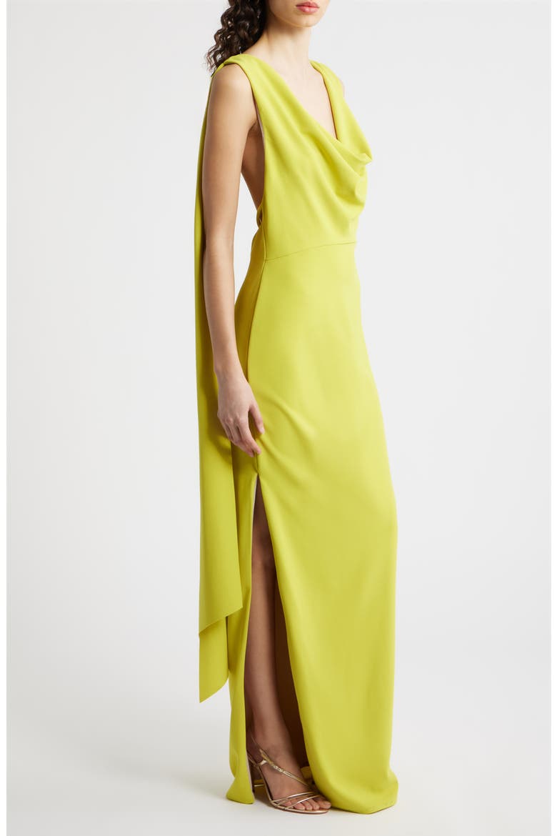 Brullo Draped Column Gown, Alternate, color, CHARTREUSE