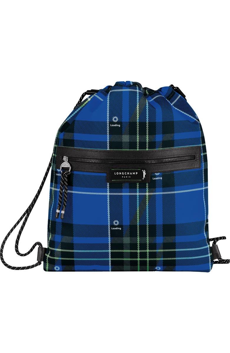 Longchamp Green District Tartan Drawstring Backpack, Main, color, Blue