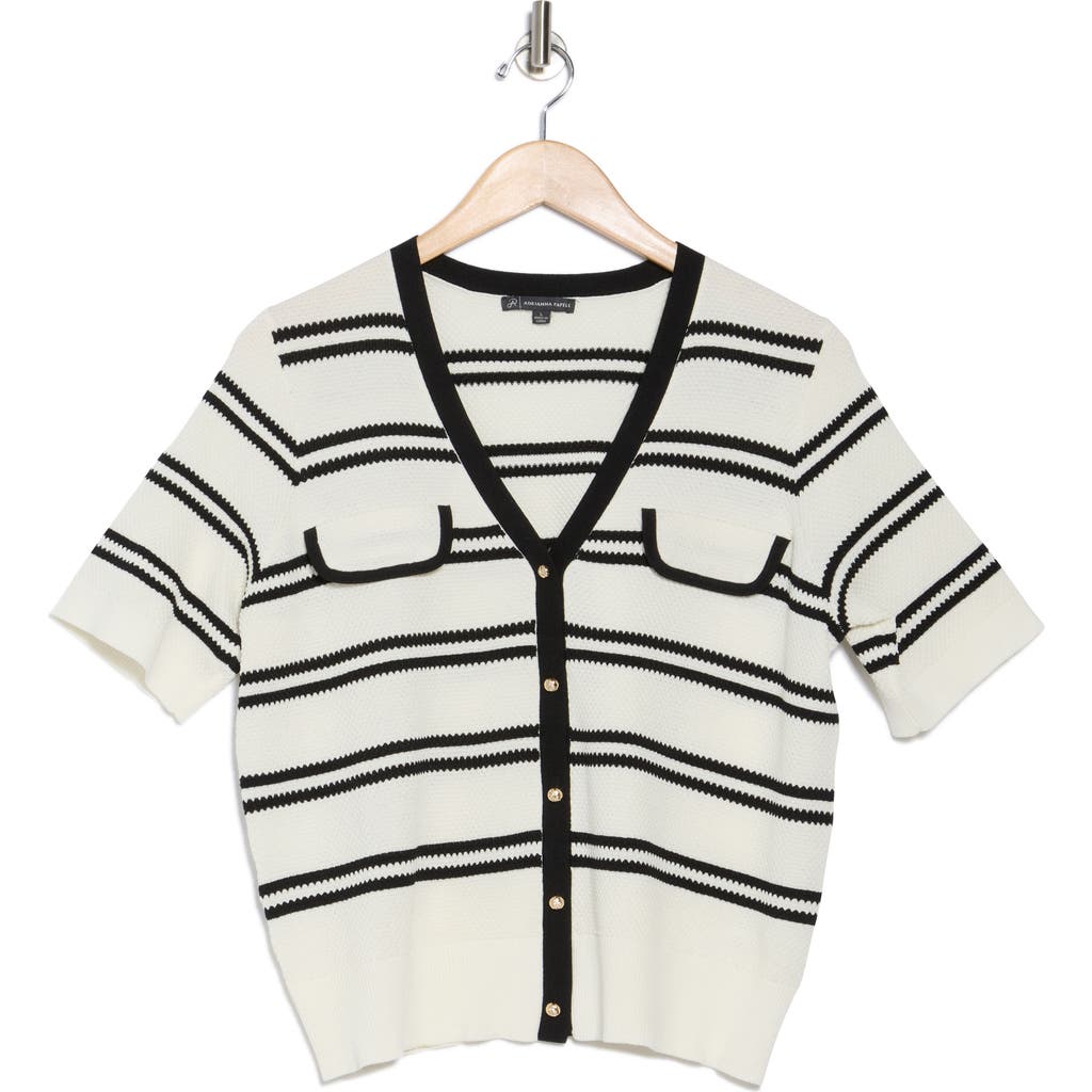 ADRIANNA PAPELL ADRIANNA PAPELL STRIPE SHORT SLEEVE CARDIGAN