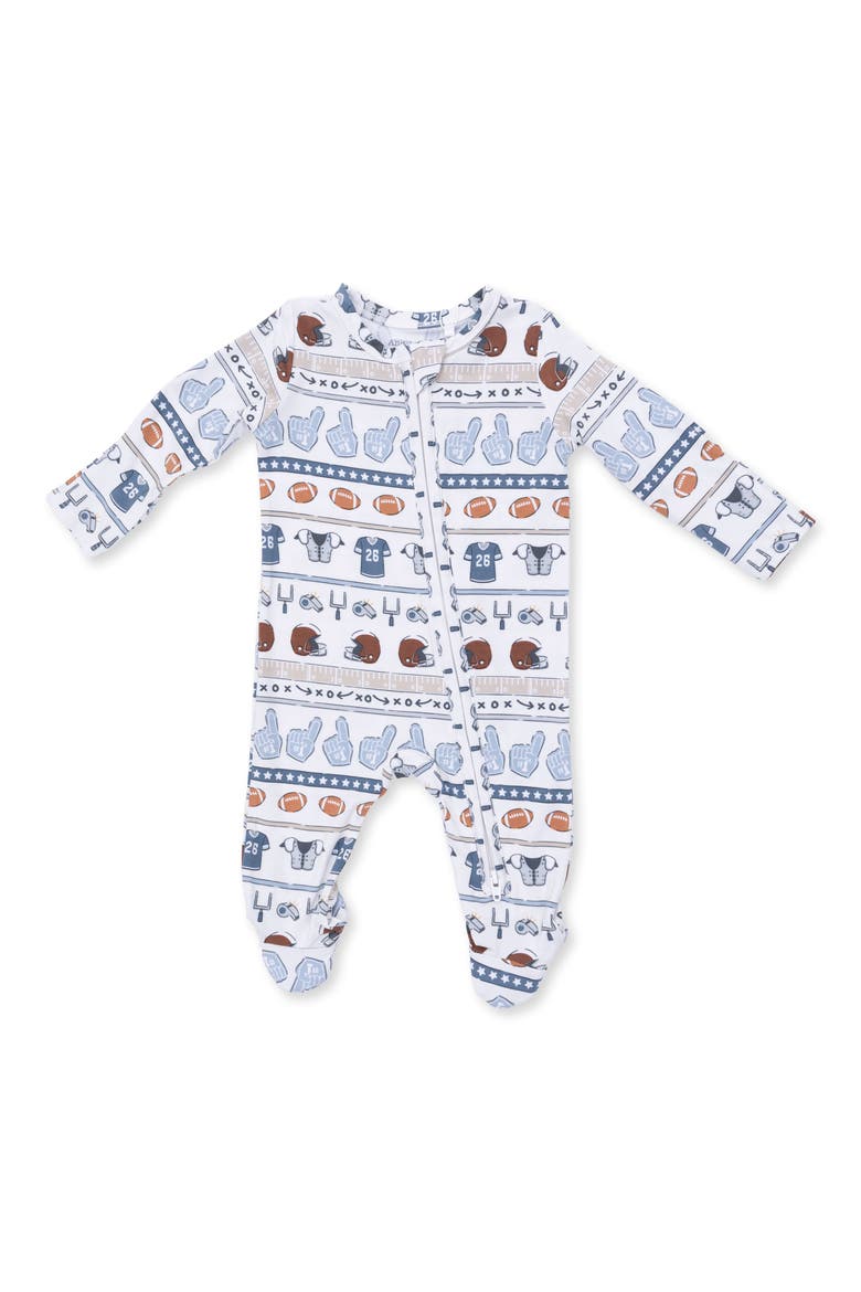 Football Stripe Two-Way Zip Footie, Main, color, IVORY BLUE