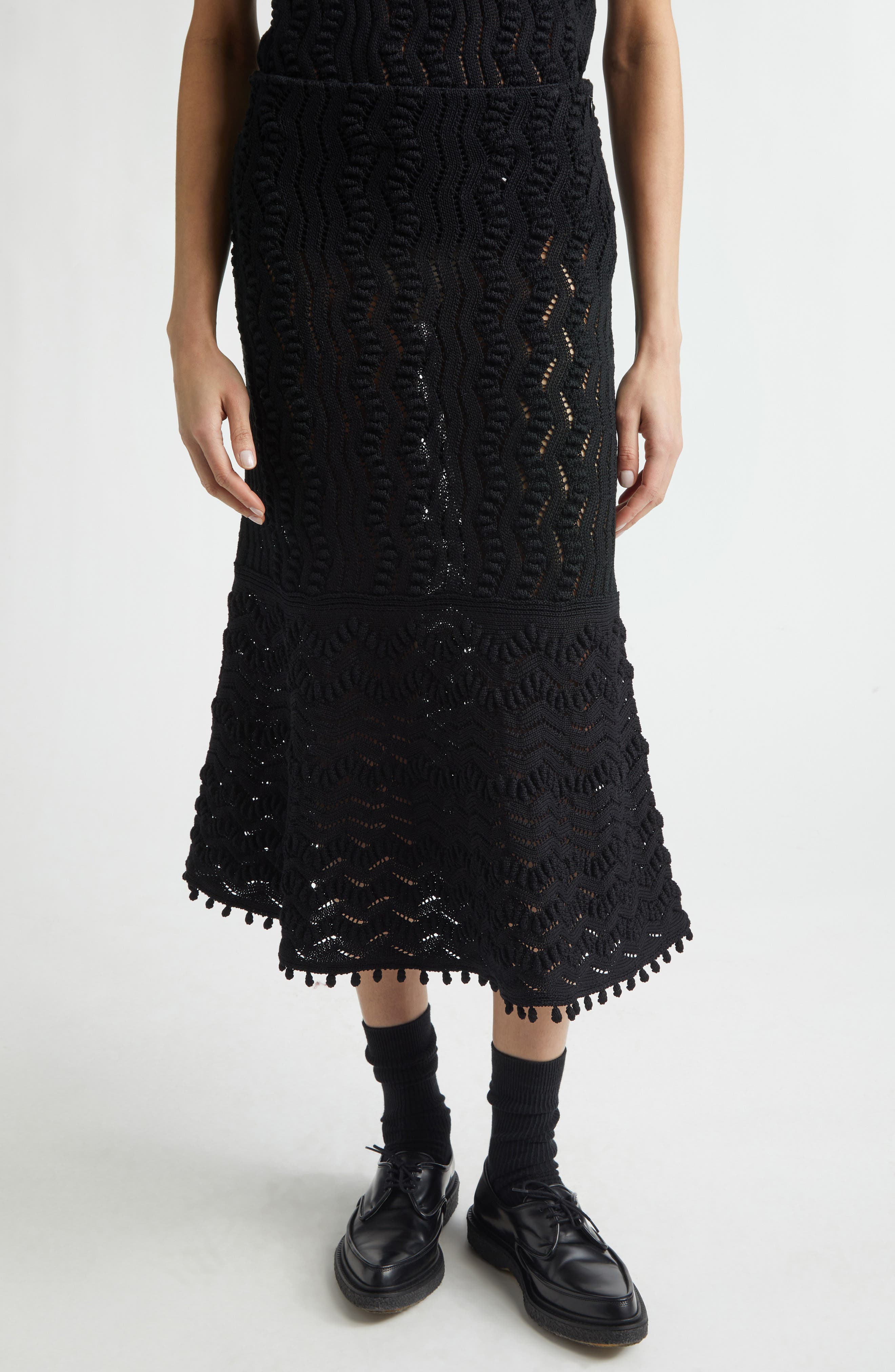 Textured Lace Pointelle Sweater Skirt