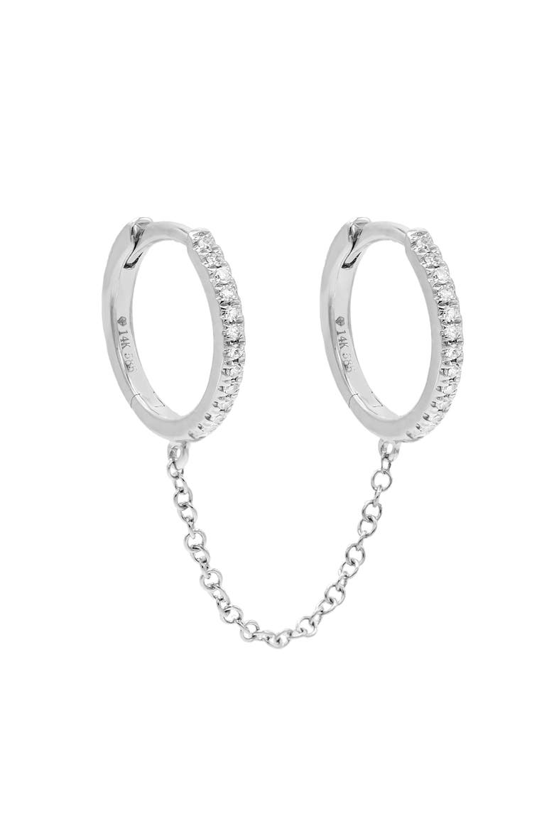 Diamond Double Huggie Chain Earring 14K, Main, color, 14K White Gold