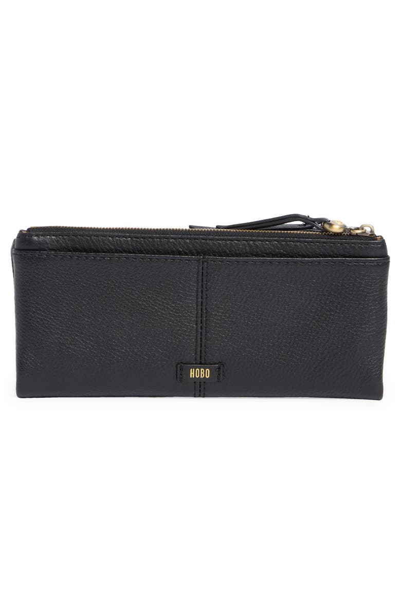 HOBO Keen Large Zip Top Leather Wallet, Alternate, color, Black