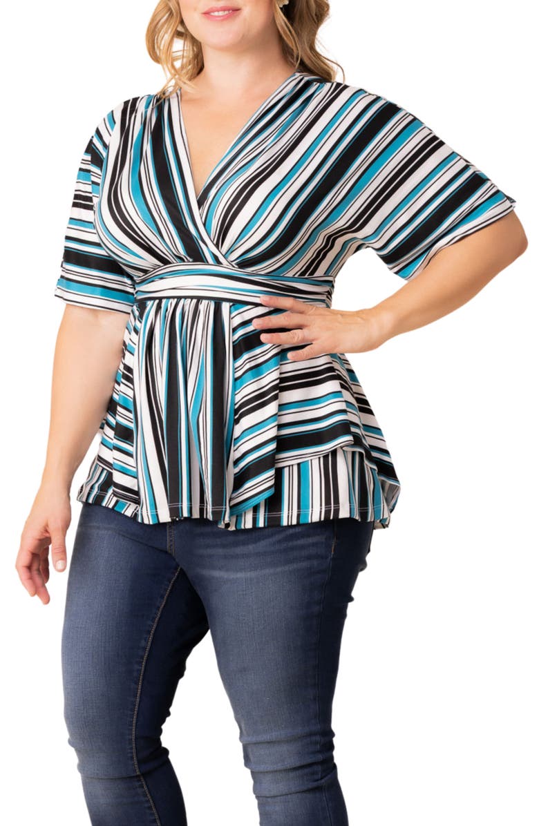 Kiyonna Boulevard Stripe Knit Top, Alternate, color, Teal Stripes