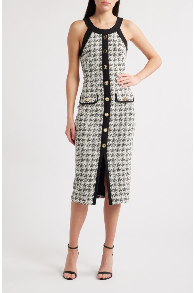 Aura Houndstooth Midi Dress, Main, color, CLASSIC LUXE