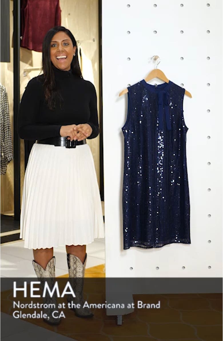 Sequin Tie Neck Shift Dress, sales video thumbnail