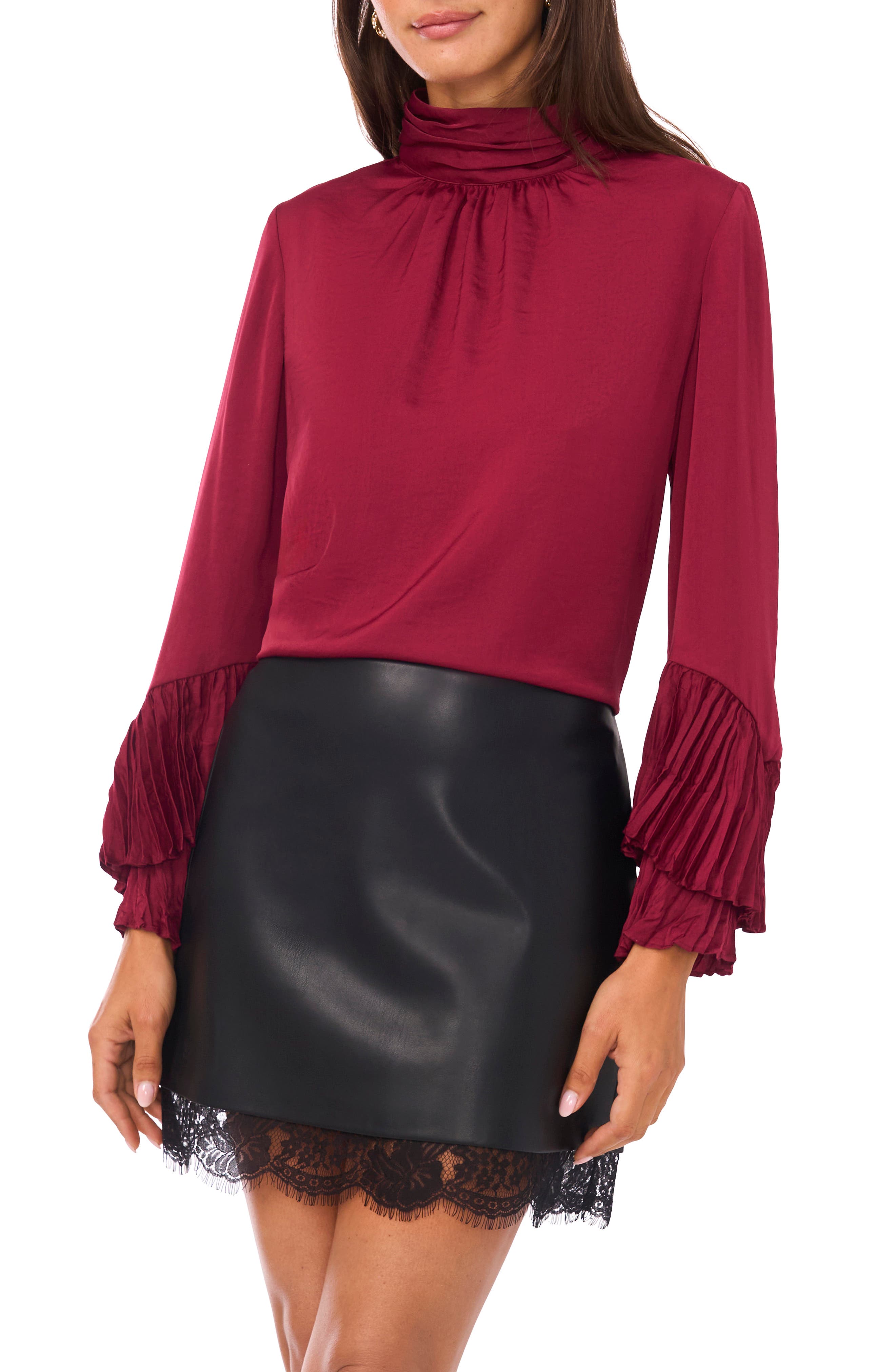 Vince Camuto Ruffle Bell Sleeve Mock Neck Top