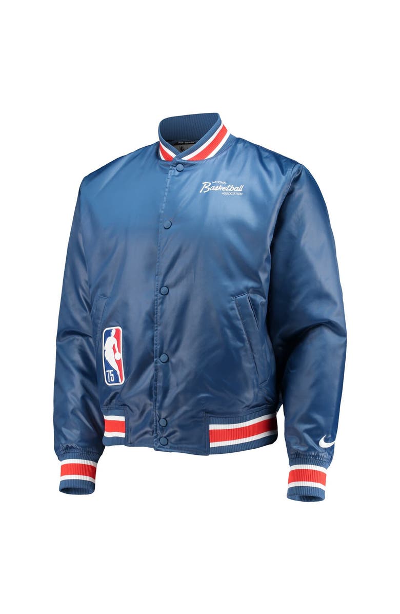 Nike Men's Nike Blue NBA 75th Anniversary Courtside Satin Full-Snap Jacket, Alternate, color,