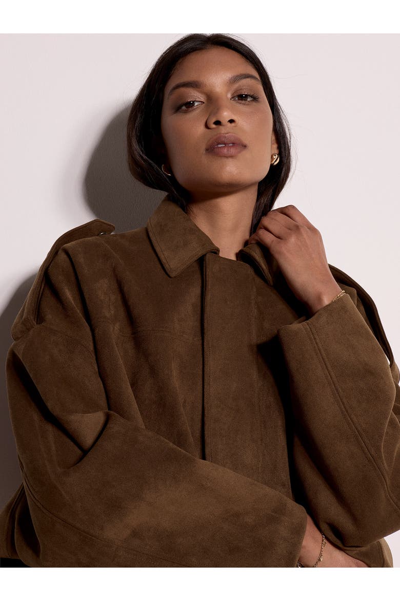 Suedette Bubble Hem Jacket, Alternate, color, Brown