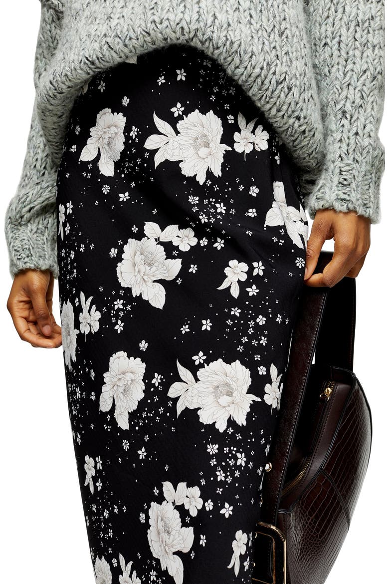 Floral Print Bias Midi Skirt, Alternate, color, BLACK MULTI
