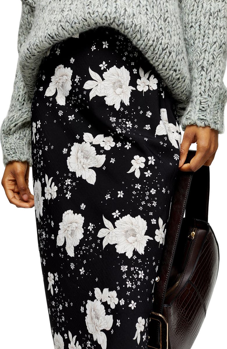 Topshop Floral Print Bias Midi Skirt, Alternate, color, 